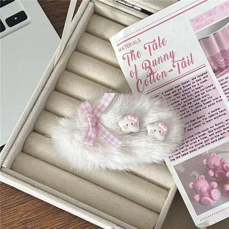 

Мультяшная плюшевая заколка для волос в виде кошечки KT - Пушистая, милая заколка-клип для девочек - Сладкий осенне-зимний аксессуар для волос