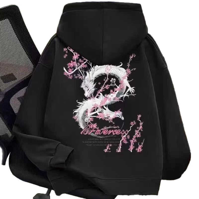 High Street Luminous Sakura Dragon Hoodie - Unisex Loose Fit Cotton Sweatshirt