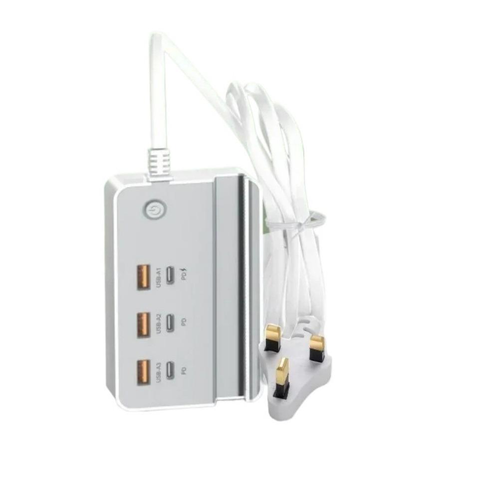 USB Type C Phone Charger Socket 35W 6 Ports Fast Charging Desktop Power Strip with Phone Holder for IPhone Samsung Xiaomi Huawei