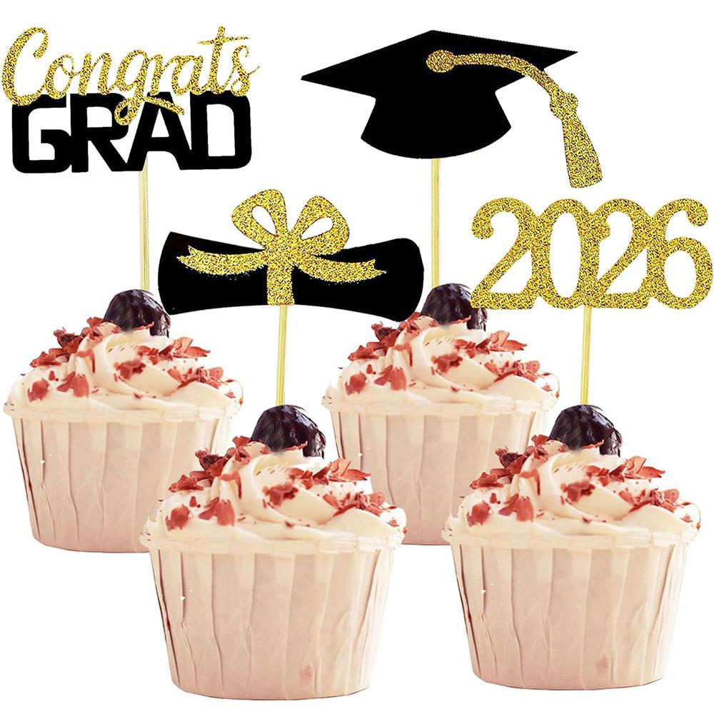 2026 Graduation Cupcake Toppers,48 PCS Food/Appetizer Picks For Graduation Party Mini Cake Decorations,Diploma,2026,Grad Cap set