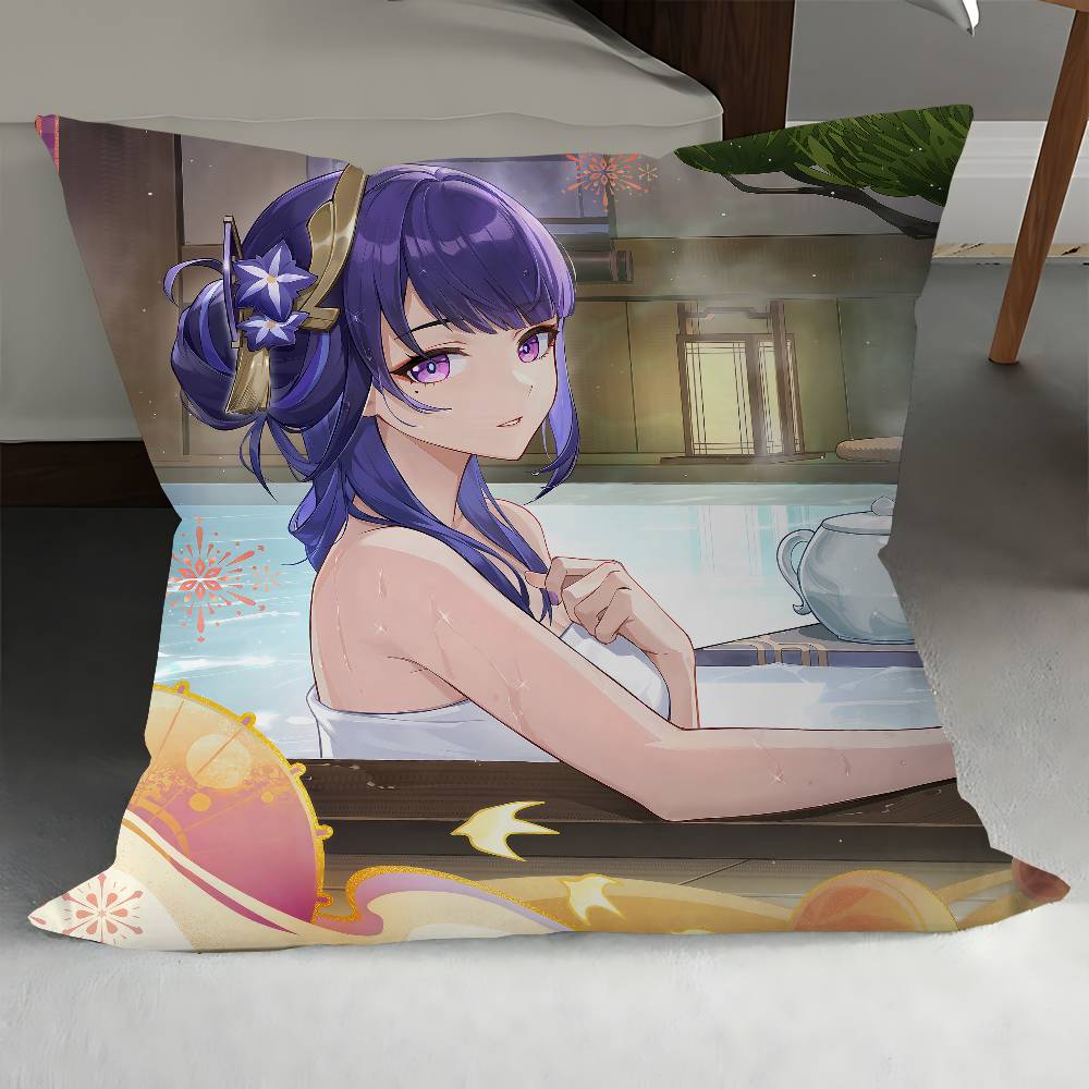 

Genshin Lmpact-Raiden Shogun Pillowcase Toon Gift Cushion Cover Bedroom Home Sofa Chair Seat Decor Pillow Case 12x12Inch