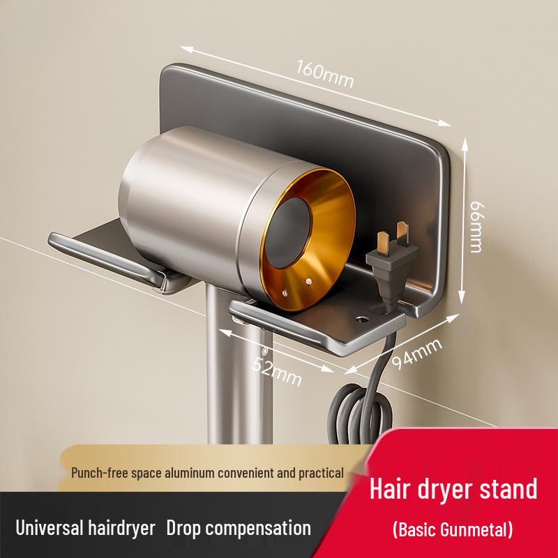 Punch-Free Wall-Mounted Hair Dryer Rack for Bathroom - Compatible with Dyson
