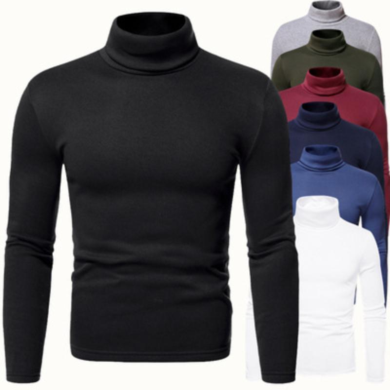 Maglione da uomo in tinta unita con collo alto in velluto, maglione autunnale e invernale, maglione in pile da uomo