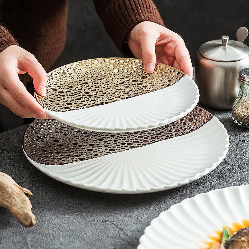 Creative Splicing Ceramics Western Plate Dining Plate Golden Dessert Plates Dessert Bowl Fruit Dish Salad Bowl Serving Plates