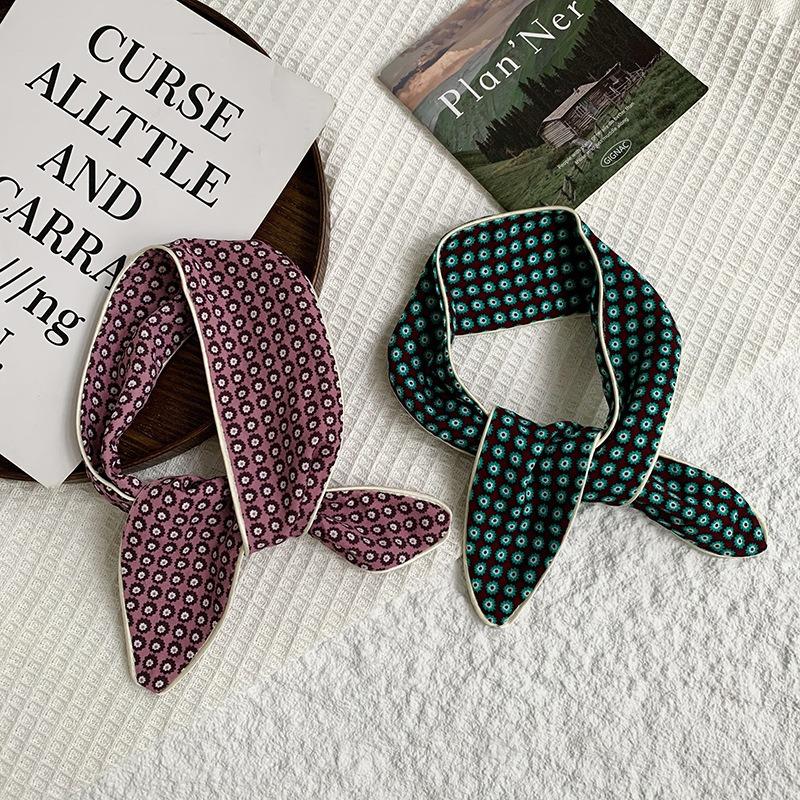 Headscarf Women's pastoral spring and summer fashion colorful retro plaid fabric headband pure cotton silk scarf decorative small scarf