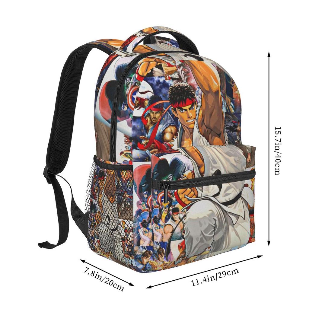 Ryu Street Fighter II Turbo Hyper Fighting Backpack Student Boys Girls BookBag Kids School Bag Laptop Shoulder Bag for Men Women