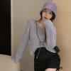 Autumn Mohair V-neck Sweater For Women Mohair Solid Color Casual Loose Soft Femme Tops Chic Hollow Out Pullovers