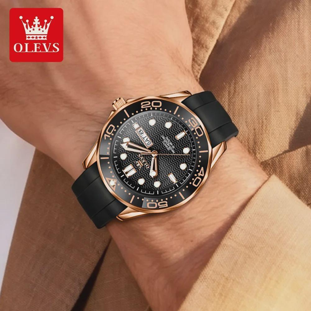 OLEVS Fashion Quartz Watch For Men Business Mens Watches Military Silicone Sports Waterproof Week Date Watch