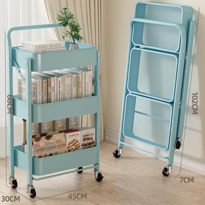 Home Living Room Snack Storage Cart with Iron Frame, Reading Stand by Desk, Backpack Holder KTY
