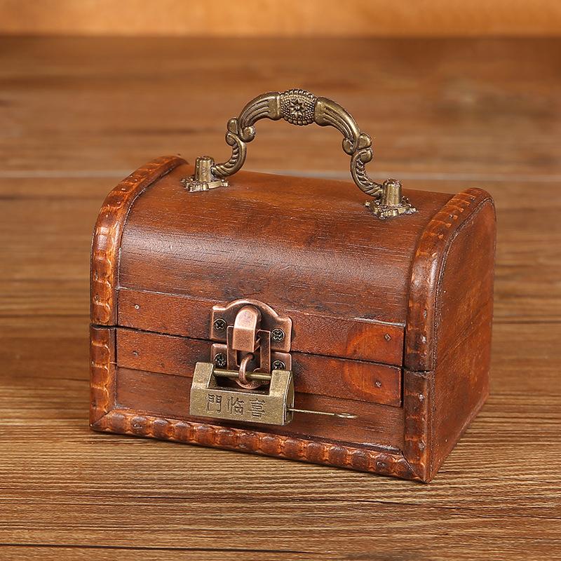 Wooden Antique Storage Box Medieval Vintage Suitcase Treasure Chest Necklaces Jewelry Organizer Gift Box with Lock Big Photo Box