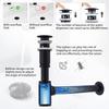 Design Siphon with Pop Up Valve Drain Fitting for Sink Black Matt, Universal Brass Siphon, Sink Plug,Odor Closure with Cleaning Opening
