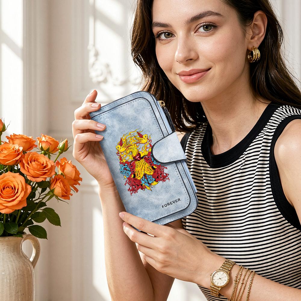 Vintage Print Long Wallet Portable Daily Card Cash Holder Fashion Female Casual Purse