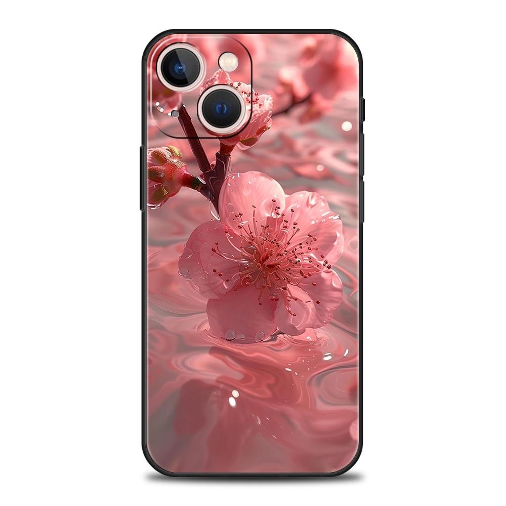 Coque de téléphone Rose Fleurs de Cerisier Printemps Pour iPhone 17 16 15 Pro Max 11 12 13 14 7 8 Plus SE 2020 X XR XS Cover Souple Noir