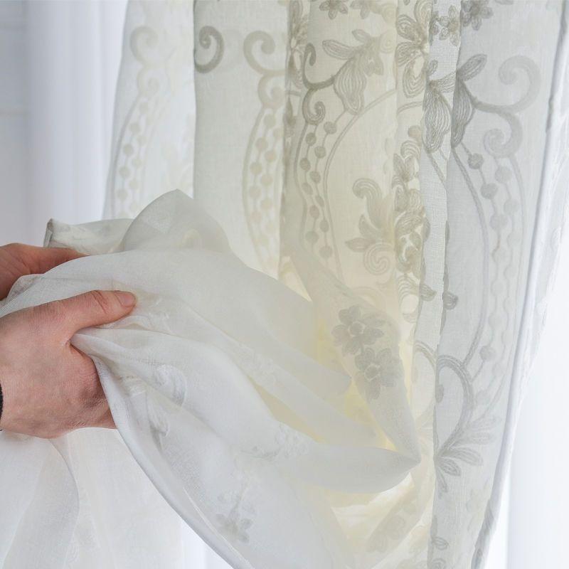French Vintage Lace Curtains, Semi-Sheer Floral Mesh, Modern Simple Living Room Bedroom Balcony Sheer Curtain Panels, Home Decor