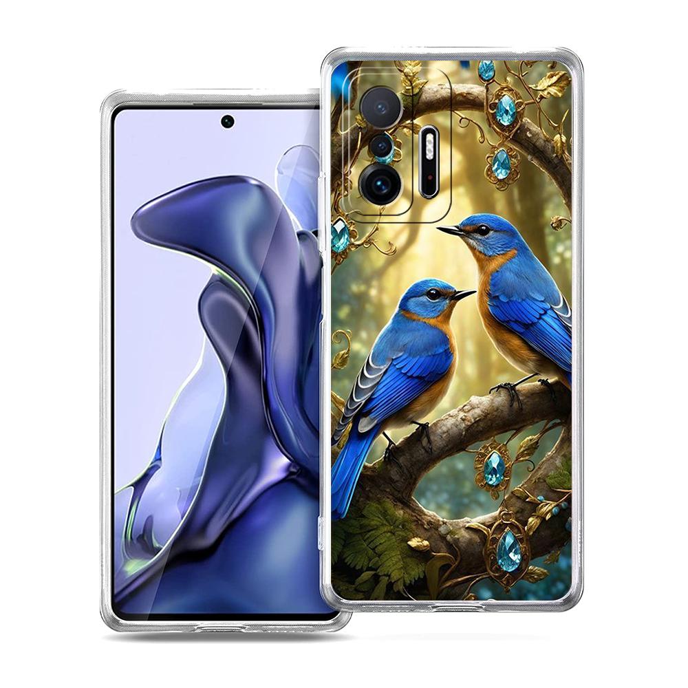 Transparent Phone Case for Xiaomi Mi 14 13 12 11 Ultra 13T 12T 11T Poco X3 NFC F3 F6 Pro 5G Soft TPU Flower Floral Bird Pattern
