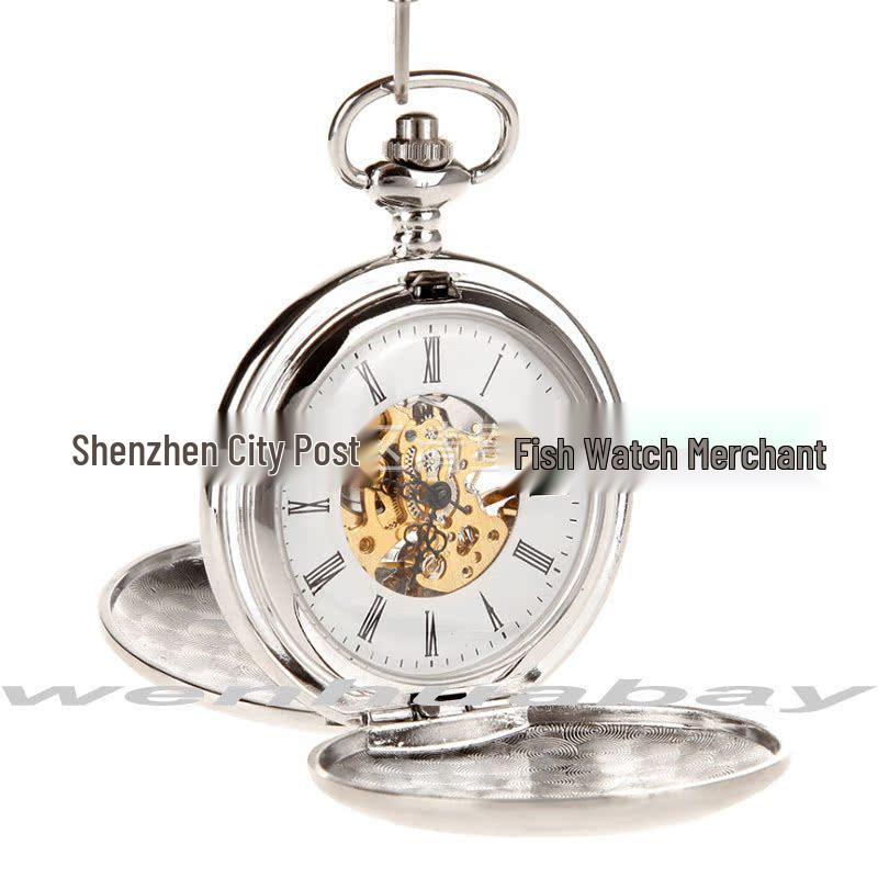 Vintage Double-Lid Polished White Metal Mechanical Pocket Watch - Glossy Student Gift & Commemorative