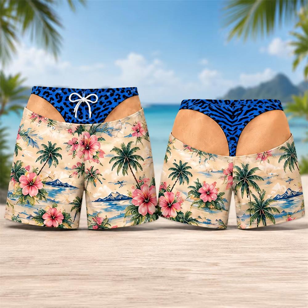 Hot New Hawaii Leopard Pattern Design Men Swim Trunks 3D Print Funny Fake Butt Pattern Beach Shorts Summer Outdoor Personality