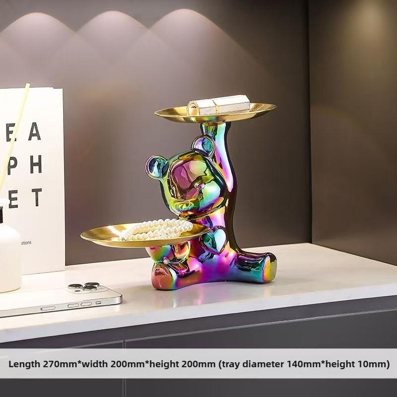 Ceramic Electroplated Bear Figurine Cute Animal Decor Statue Gift Box Storage Jewelry Holder Home Office Desk Wedding Ornament