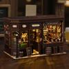 Book Nook Kit DIY Doll House With LED Light Bookshelf Insert Wooden Mini Dollhouse Furniture Light Kit For Birthday Family Gift