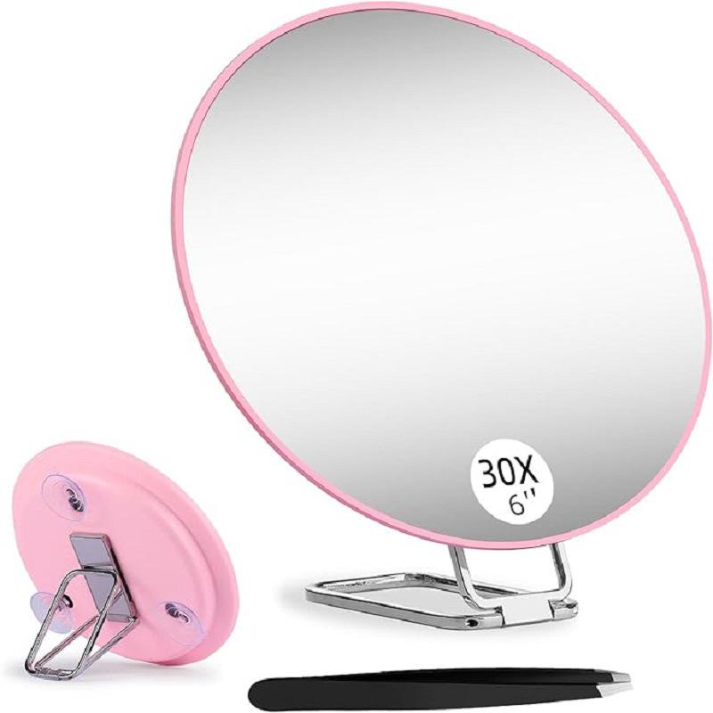 Handheld 6-inch Makeup Mirror with 10x, 20x, 30x Magnification and 360° Rotating Bracket
