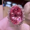 Rosa Morganit Schmuckset für Damen Funkelndes Ovales Halsketten-Set Offener Ring und Diamant-Anhänger Modeaccessoires