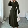 Women Blazer Midi Dress Long Sleeve Lapel Collar Double Breasted Belted Waist Elegant Office Business Dress Solid Color