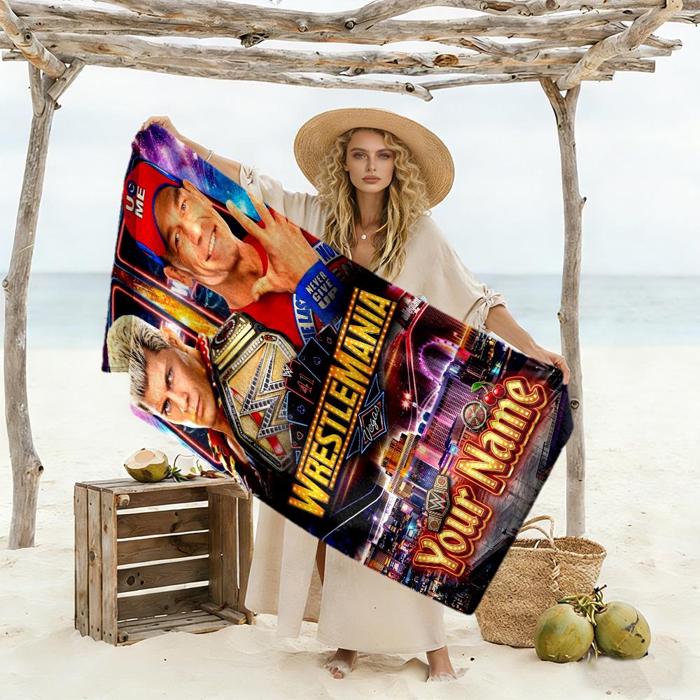 Wrestlemania Customized Name Beach Towel Soft Durable Quick-Dry Portable for SwimmingBeachCamping Travel Beach AccessoriesGym