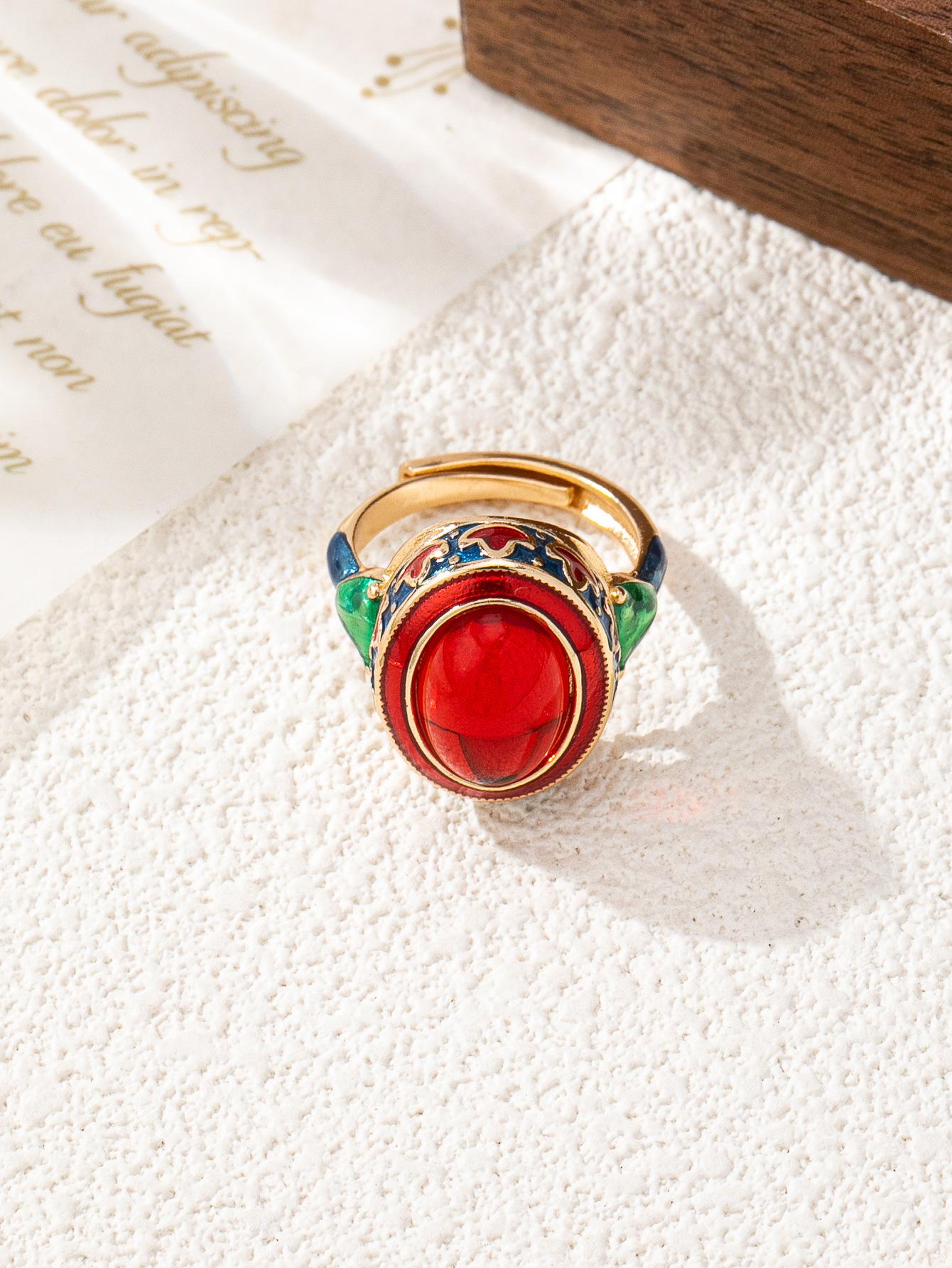 Trendy enamel craftsmanship hand-inlaid ruby opening adjustable ring temperament