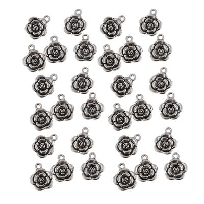 50 Pieces Rose Flower DIY Pendant Alloy Spacer Bead Charm Jewelry 16x13mm