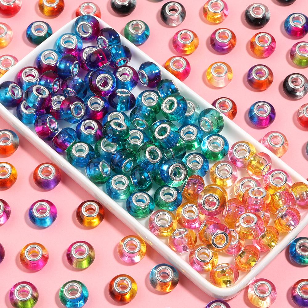20pcs 14x9.3mm Resin Beads Gradient Color Big Hole Round Loose Spacer Beads for Jewelry Making DIY Bracelet Necklace Accessories