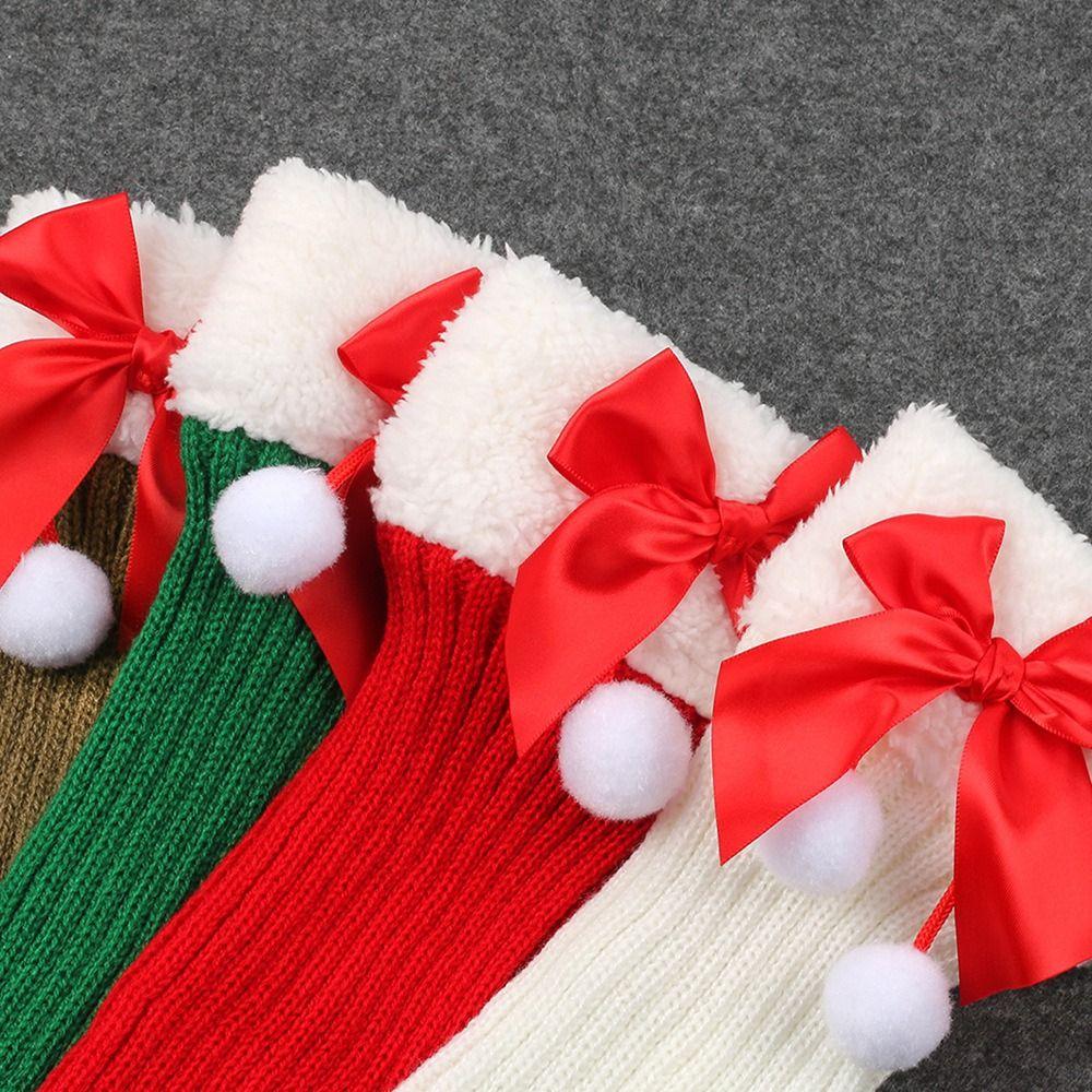 Sweet Breathable Christmas Bow Stockings Leg Socks Thick Cuffs Warm Foot Cover Socks Elastic Y2K Boot Socks Girls Lady