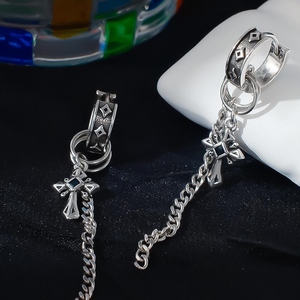 Customized Hip Hop Tassel Cross Chain Ear Cuff Earrings for Women - Retro High-End Punk Style Accessories