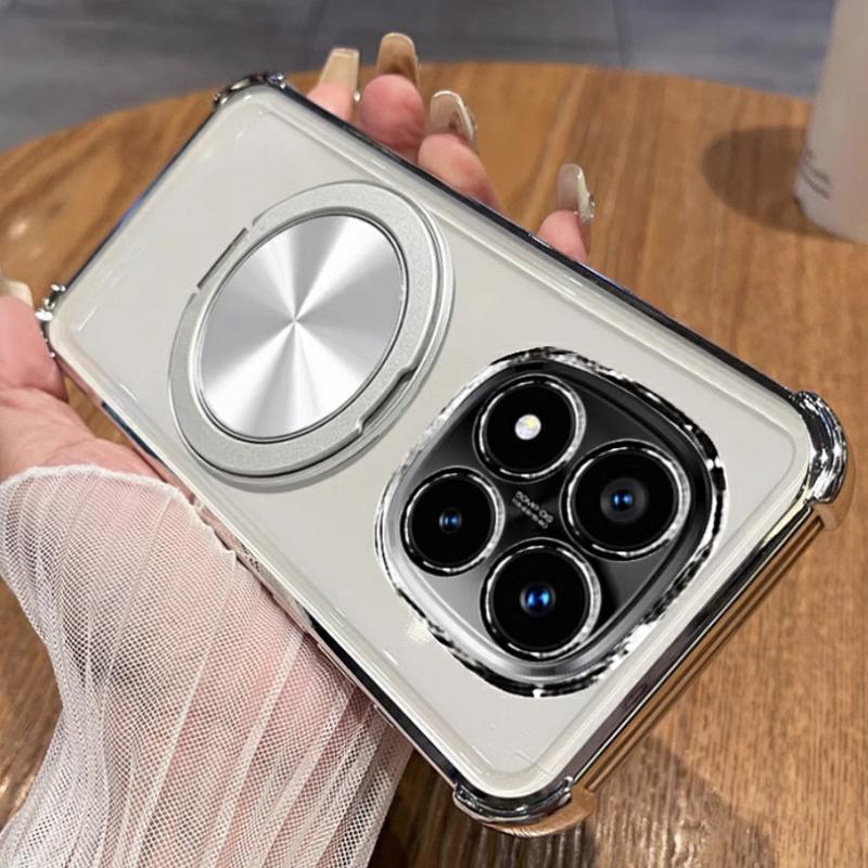 For Xiaomi Redmi Note 14 13 12 Pro Plus POCO X7 X6 F6 M6 Pro 5G 4G Case 360° Magnetic Holder Plating Silicone Shockproof Cover