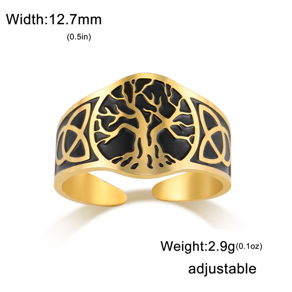 Titanium Steel Tree of Life Ring Personality Trend Hip Hop Punk Stainless Steel Smear Opening Rings for Men