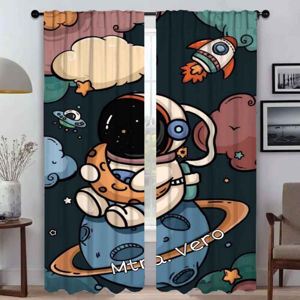 Cortinas para Sala de Estar Cortina para Habitación 2 Paneles Caja Tonos Astronauta Persianas Decoración de Halloween Cortinas de Interior para el Hogar