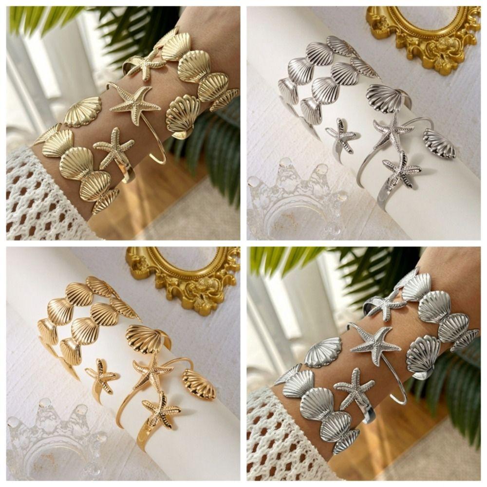 Gold Starfish Opening Bracelet Scallop Flower Upper Arm Bracelet for 5Pcs/Set Arm Accessories