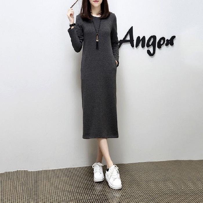 Cozy Thick Sweater Dress - Plus Size Women's Long Autumn/Winter Skirt