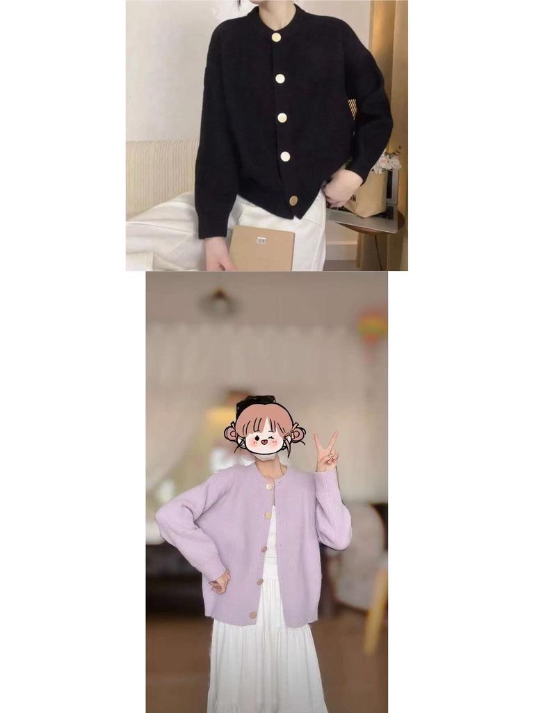 Damen Strick-Cardigan im koreanischen Stil mit Rundhalsausschnitt - Einreihig, Unifarbe, Lockere Passform, Pullovermantel für Herbst/Winter.