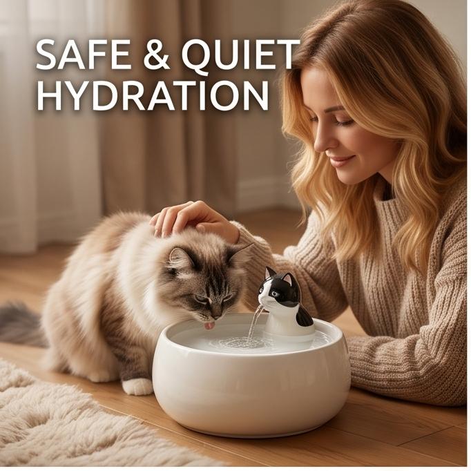 Ceramic Automatic Pet Water Fountain, 1L/1.5L Filtered Circulating Bowl for Cats & Dogs, Durable Easy-Clean for Indoor Home Use