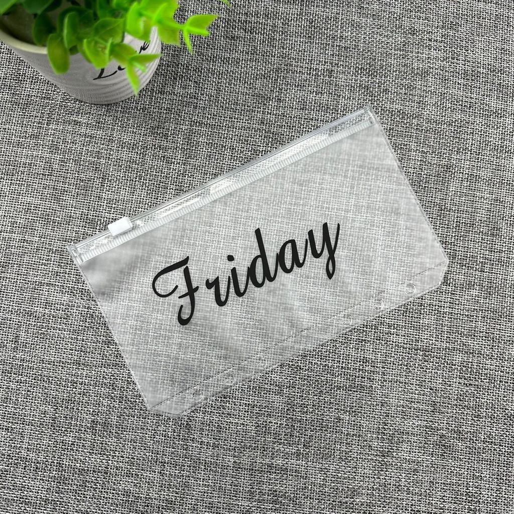 WTEMPO 7PCS A6 PVC Zipper Clear Envelope Bags Reusable Gift Bags Storage Pouches File Holders for Office Home Store Use Monday To Sunday Printed