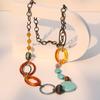 Bohemian Long Necklace with Colorful Stone & Mixed Metal Chain, Unique Pendant & Ethnic Choker Style Accessories