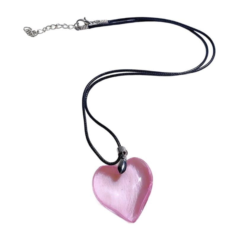 Minimalist Love Shape Pendant Necklace Feature Resin And Adjustable Leather Cord Fashion Neck Accessory