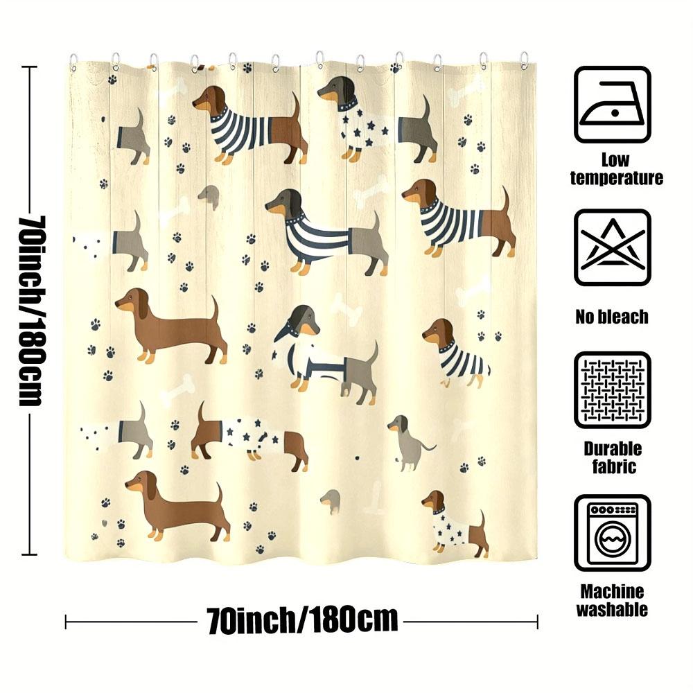 

1pc Cute Dachshund Patterned Shower Curtain, 180x180cm, 12 Hooks, Whimsical Cartoon Style, Durable Polyester, Fashionable Pet- 90x180cm