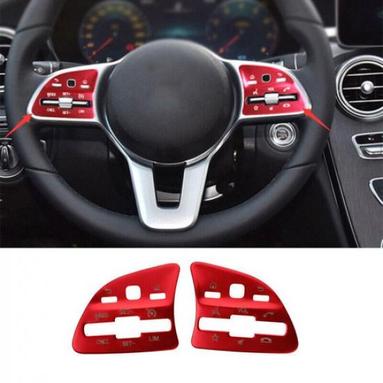 For Mercedes-Benz GLC - Aluminum Red Steering Wheel Switch Cover Trim 2X