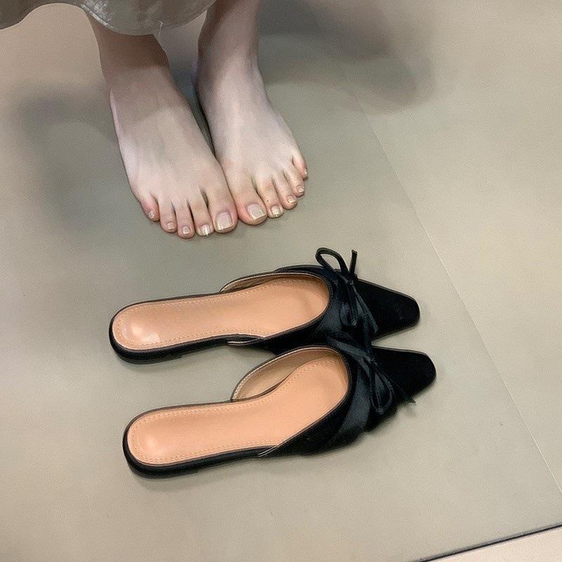 Pink Bow Bag Head Half Slippers Fairy Temperament Fairy Half Support Single Shoes