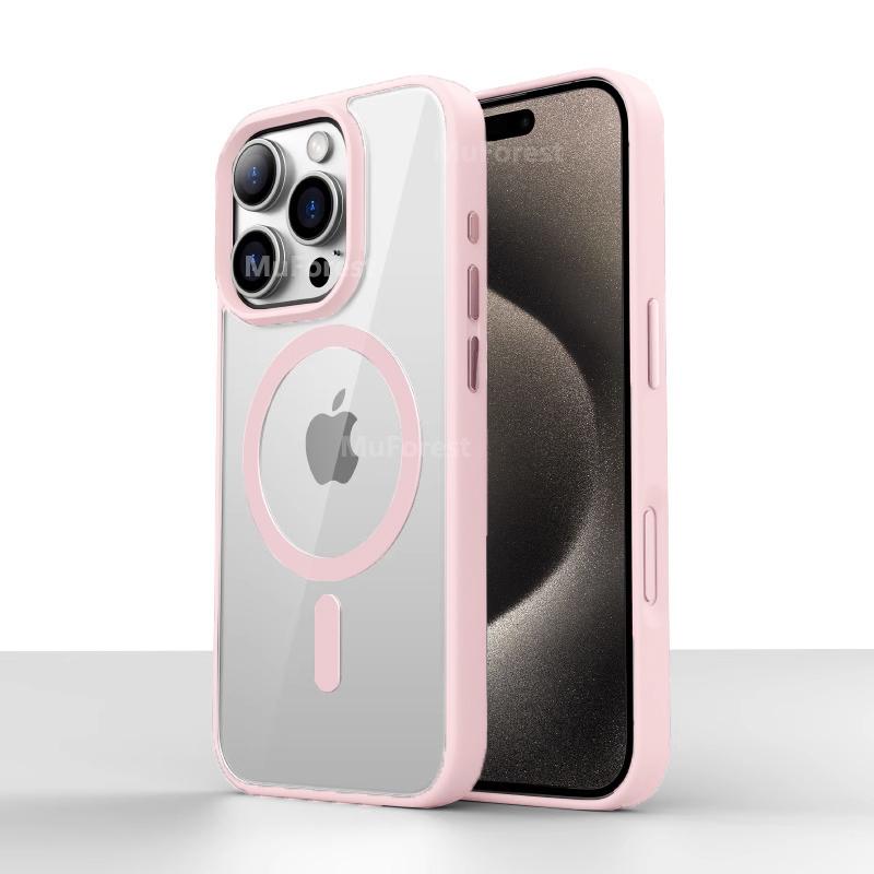 Magnetic Wireless Transparent Case For iPhone 16 15 14 13 12 11 Pro Max Plus Acrylic For Magsafe Clear Hard Shockproof Cover