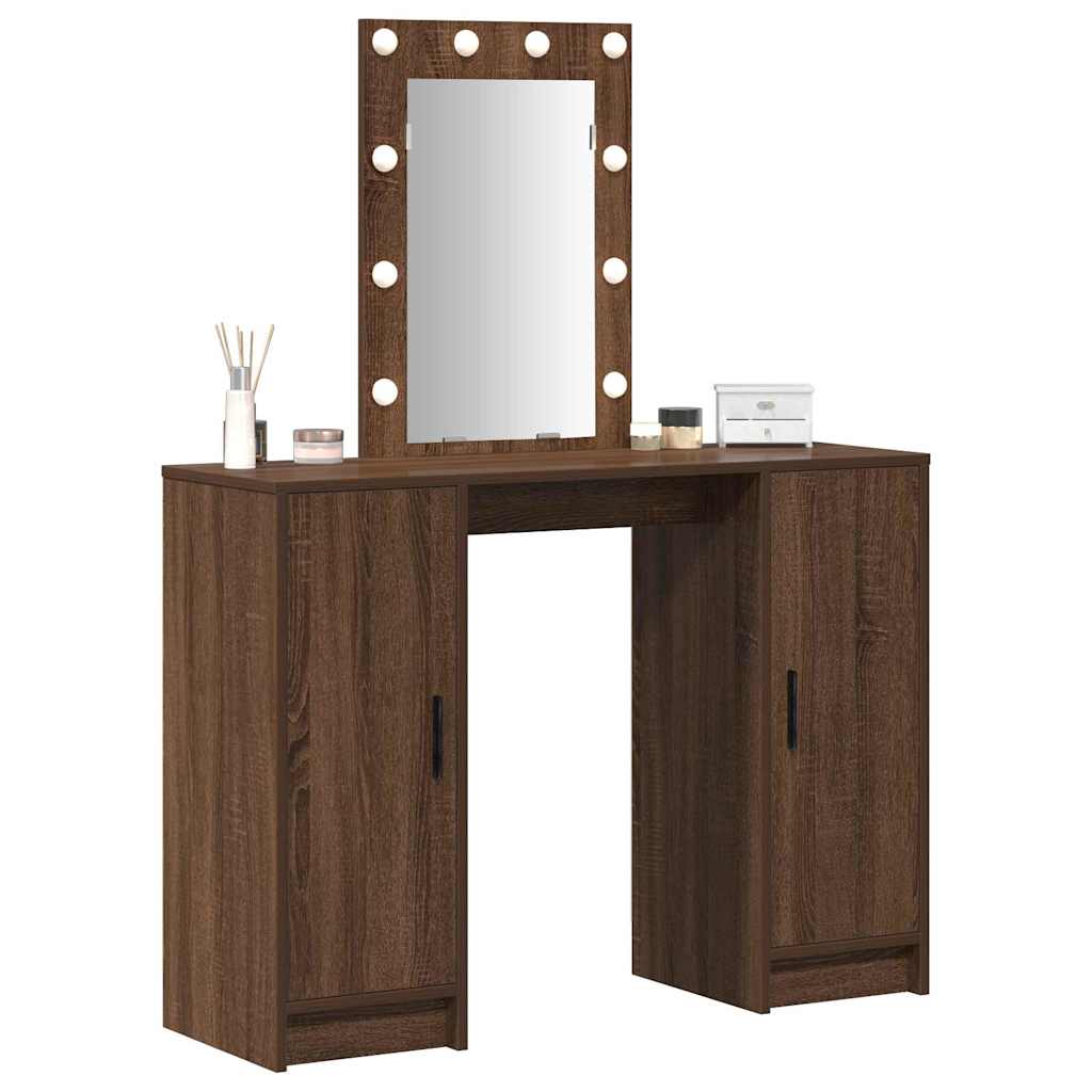 Makeup Table with Storage Brown 102 x 33 x 135 cm Engineered Wood