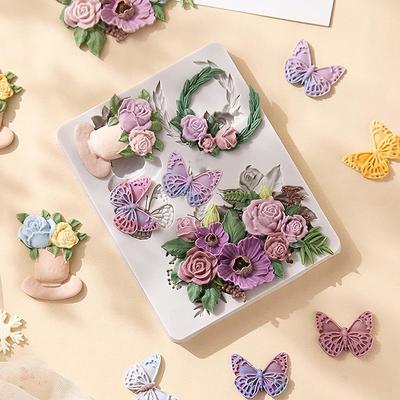 Růže Silikonová forma Butterfly Fondant Forma Květináč Kytice Listy Čokoládový dort Zdobení Cupcake Topper Polymerová hmota Pomůcky