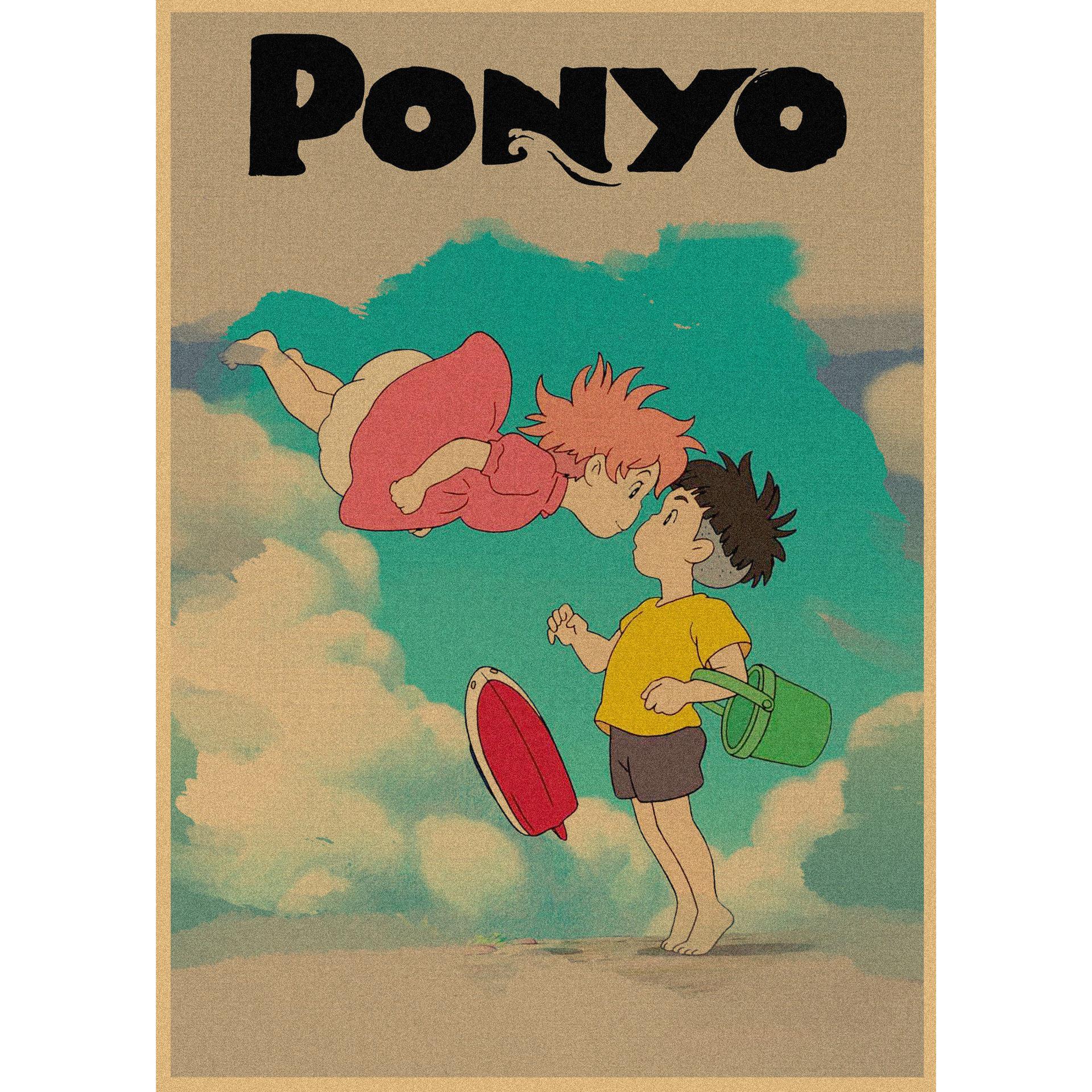

Ponyo on the Cliff by the Sea Retro Anime Kraft Paper Poster Mural 42X29.7cm