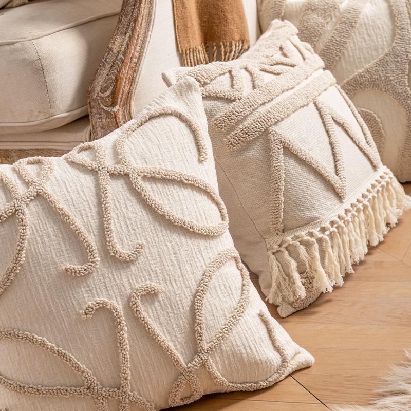 Luxury Minimalist Knitted Tassel Cushion Cover for Home & Hotel